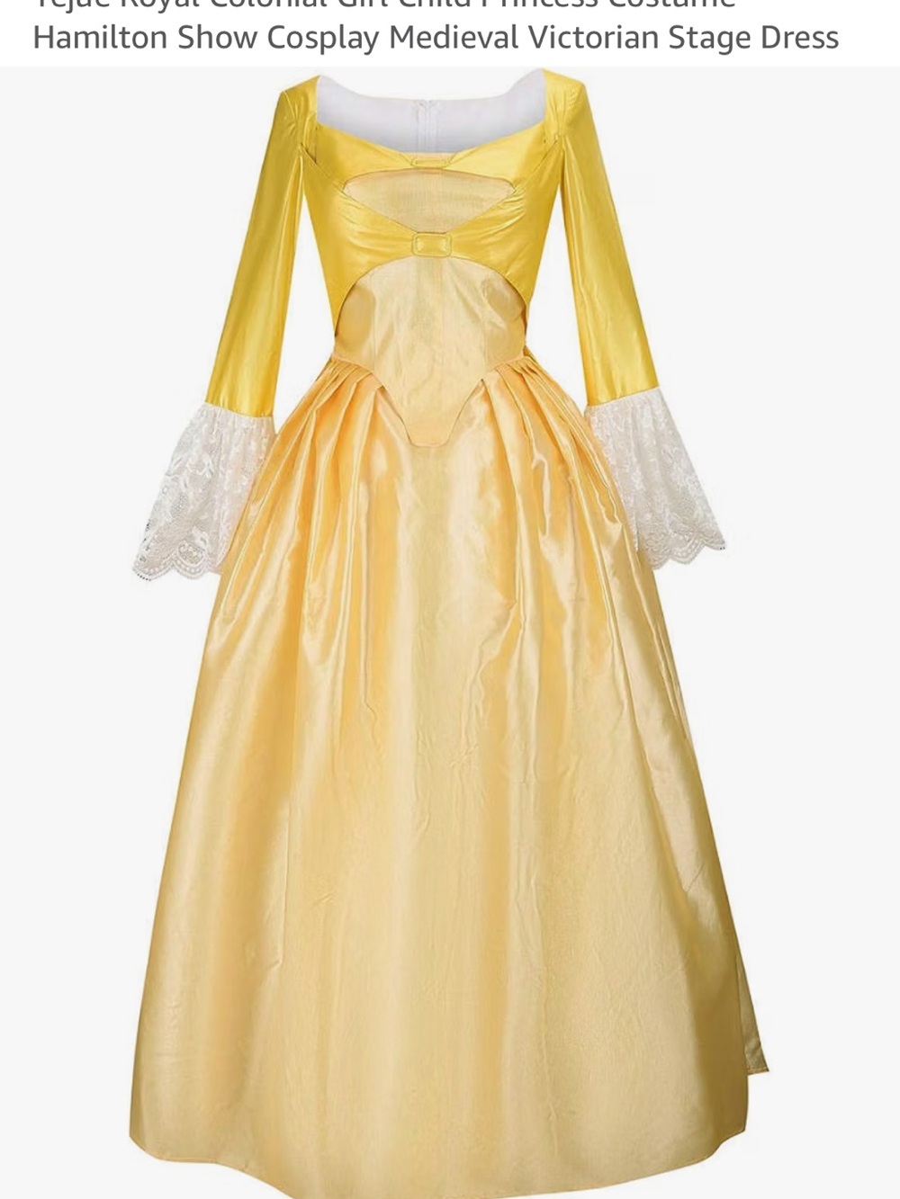 Golden Yellow Girls Large Princess Costume Dress Victorian Colonial Belle 2 pcs